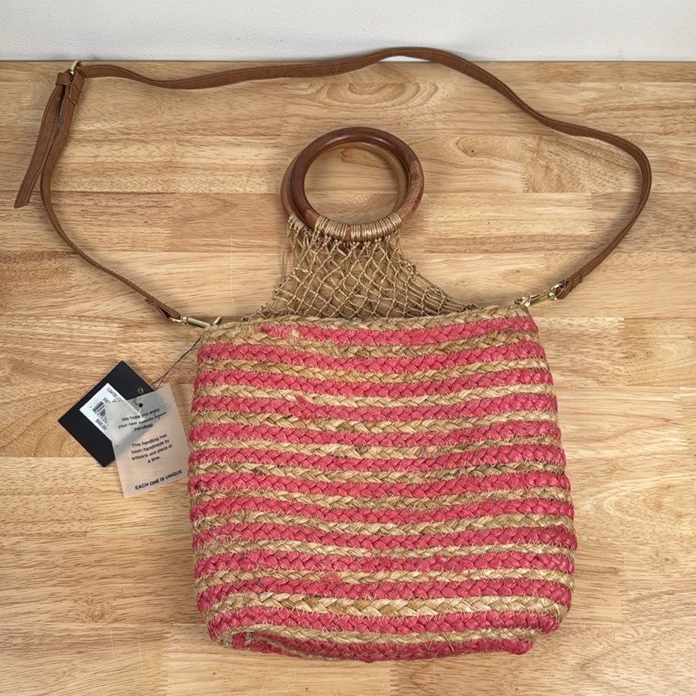 Nanette Lepore Pink and Tan Jute Bucket Bag - Picture 9 of 16